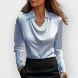 Elegancka bluzka satynowa z kołnierzem wodospadowym