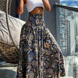 Jupe longue taille haute bohème femme à motifs tropicaux pour l'été