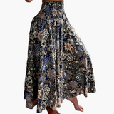 Jupe longue taille haute bohème femme à motifs tropicaux pour l'été