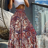 Jupe longue taille haute bohème femme à motifs tropicaux pour l'été