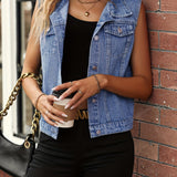 Gilet en Jean Sans Manches Femme Style Élégant Décontracté