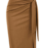 Jupe crayon élégante femme nouée à la taille, fente latérale, style bureau ou soirée