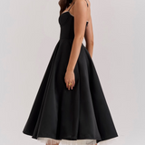 Robe de soirée élégante femme style princesse bustier jupe midi évasée