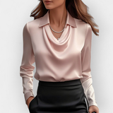 Elegancka bluzka satynowa z kołnierzem wodospadowym