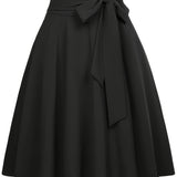Jupe patineuse femme chic à taille haute avec ceinture nouée – Style élégant pour toutes occasions