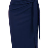 Jupe crayon élégante femme nouée à la taille, fente latérale, style bureau ou soirée