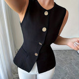 Gilet élégant sans manches pour femme, style chic et moderne, idéal pour le bureau ou les sorties