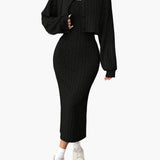Ensemble Femme Élégant Deux Pièces Pull Boutonné et Jupe Longue Style Décontracté Printemps Automne