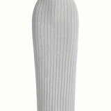Jupe longue côtelée taille haute pour femme, style casual chic, idéale pour le printemps