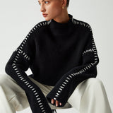 Alma | Oversize-Dolcevita-Pullover z detalami Piqué
