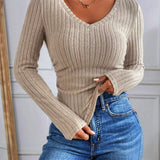 Bluzka Skinny z Dekoltem w Serek i Paskami