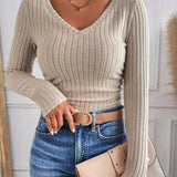 Bluzka Skinny z Dekoltem w Serek i Paskami