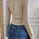 Bluzka Skinny z Dekoltem w Serek i Paskami