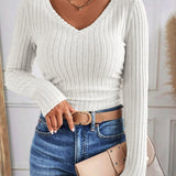 Bluzka Skinny z Dekoltem w Serek i Paskami