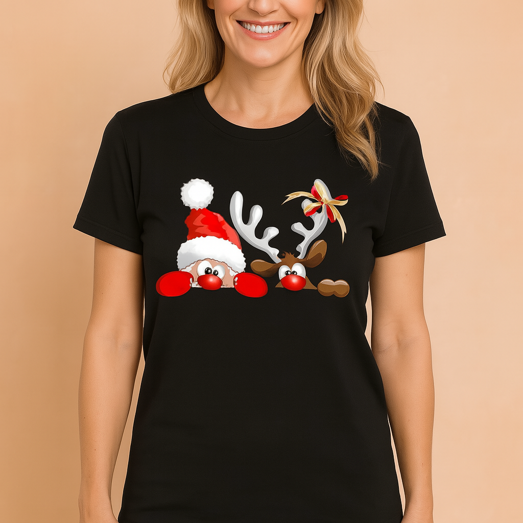 Glenda | T-shirt z reniferem w świątecznej czapce