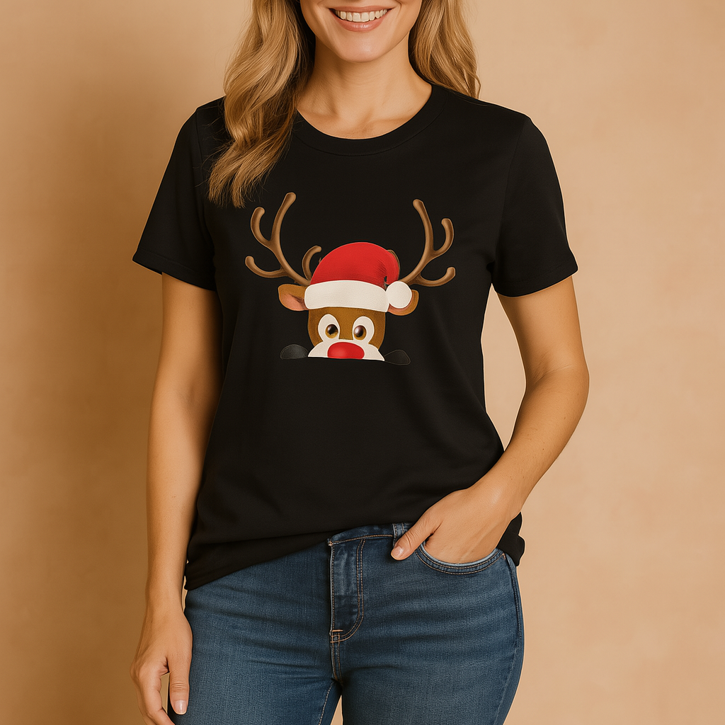 Glenda | T-shirt z reniferem w świątecznej czapce