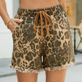 Danielle | Women's leopard-print denim shorts with a drawstring waist