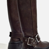 Bottes mi-hautes femme style motard à boucle – Look rétro et pratique pour l'automne et l'hiver