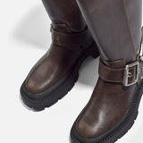 Bottes mi-hautes femme style motard à boucle – Look rétro et pratique pour l'automne et l'hiver