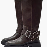 Bottes mi-hautes femme style motard à boucle – Look rétro et pratique pour l'automne et l'hiver