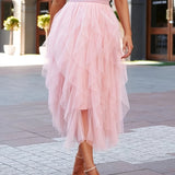 Jupe longue asymétrique en tulle style doux femme pour occasions spéciales et tenues élégantes