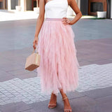 Jupe longue asymétrique en tulle style doux femme pour occasions spéciales et tenues élégantes