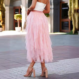 Jupe longue asymétrique en tulle style doux femme pour occasions spéciales et tenues élégantes
