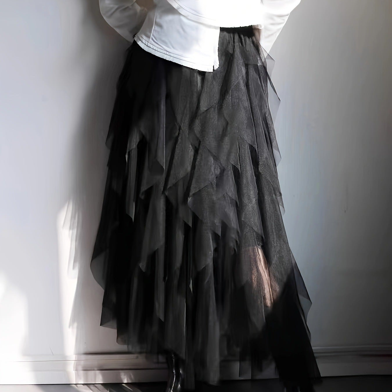 Jupe longue asymétrique en tulle style doux femme pour occasions spéciales et tenues élégantes