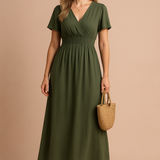 Heather | Długa Sukienka Boho z Dekoltem w Serek
