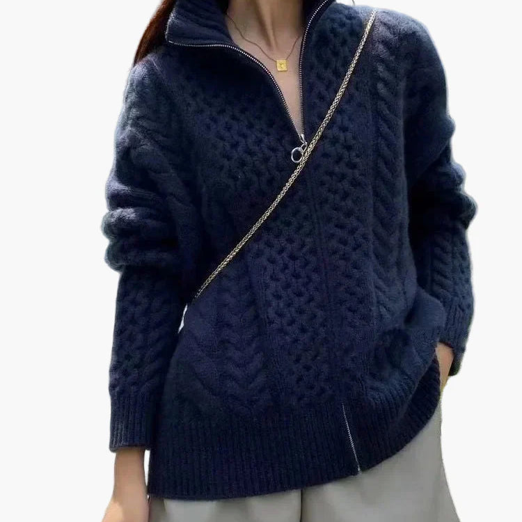 Gilet zippé torsadé style décontracté pour femme
