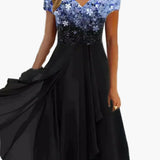 Robe de soirée élégante femme style fleuri haut chic jupe fluide événement