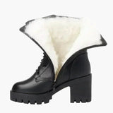 Bottes d'hiver femme à talon bloc style militaire avec doublure chaude