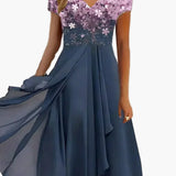 Robe de soirée élégante femme style fleuri haut chic jupe fluide événement