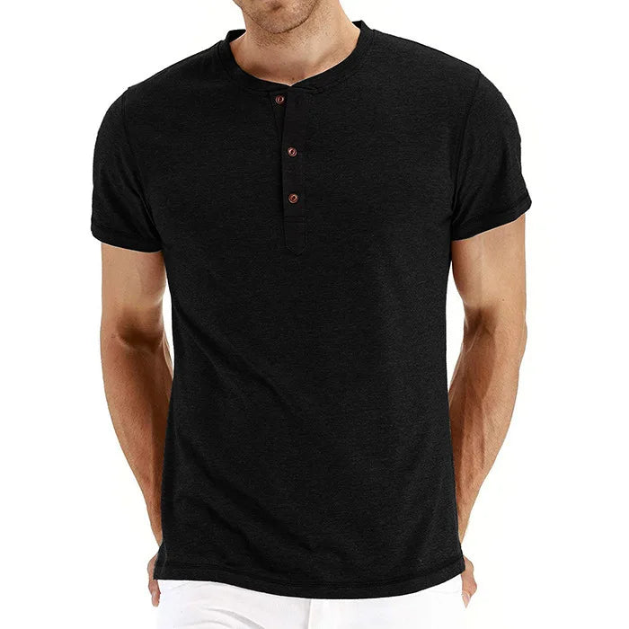 Męski T-Shirt Henley z Krótkim Rękawem i Dekoltem na Guziki | Dopasowany Krój
