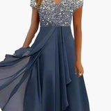 Robe de soirée élégante femme style fleuri haut chic jupe fluide événement