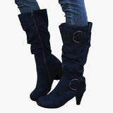 Bottes à talon mi-mollet femme style chic avec boucle – Idéales pour l'automne et l'hiver