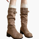 Bottes hautes à talon pour femme style décontracté avec boucles – Look tendance urbain