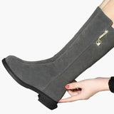 Bottes hautes femme élégantes avec fermeture éclair décorative pour l'automne et l'hiver