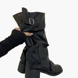 Bottes hautes à boucle style motard pour femme - look urbain tendance