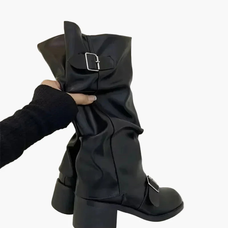 Bottes hautes à boucle style motard pour femme - look urbain tendance
