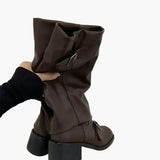Bottes hautes à boucle style motard pour femme - look urbain tendance