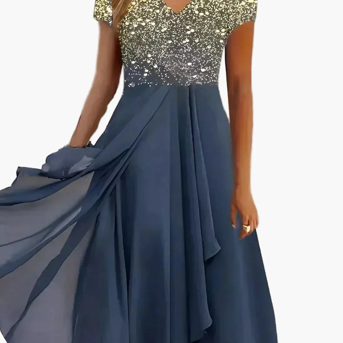 Robe de soirée élégante femme style fleuri haut chic jupe fluide événement