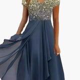 Robe de soirée élégante femme style fleuri haut chic jupe fluide événement