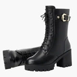 Bottes d'hiver femme à talon bloc style militaire avec doublure chaude
