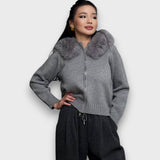 Alisanne – Sweter z zamkiem i kołnierzem z futra sztucznego