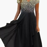 Robe de soirée élégante femme style fleuri haut chic jupe fluide événement