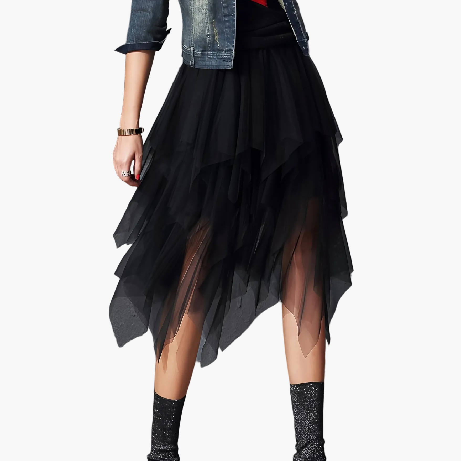 Jupe femme élégante style tulle volanté pour occasions spéciales