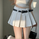 Jupe plissée taille haute style sexy pour femme, avec ceinture, idéale pour un look moderne