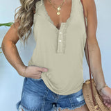 Tank top Henley z koronką, zapinany na guziki