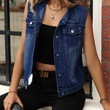 Gilet en Jean Sans Manches Femme Style Élégant Décontracté